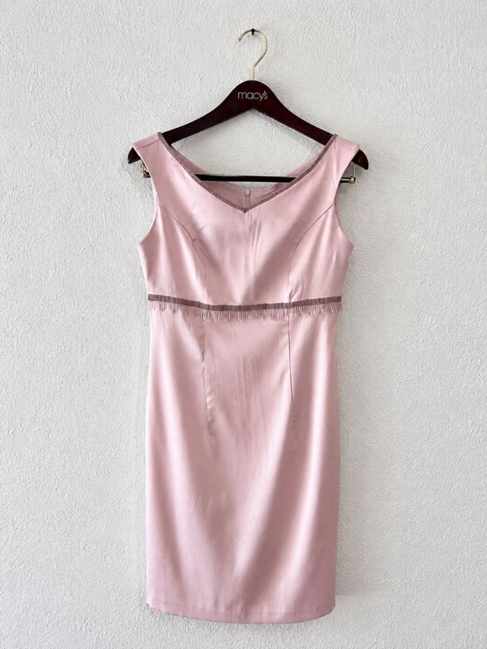 Vintage 90s CDC Pink Women's Beaded Satin Romantic Feminine Sheath Dress Size 6